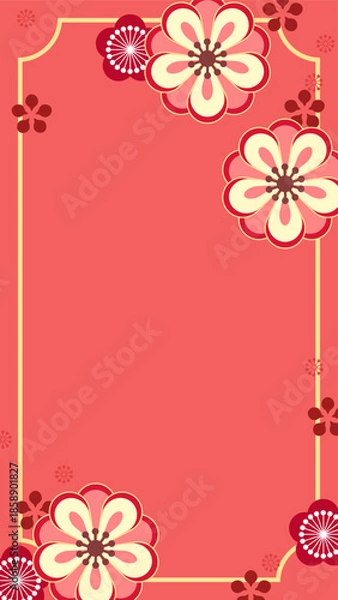 Obraz 和風な、梅の花のかわいいテンプレート素材、縦型16:9サイズ