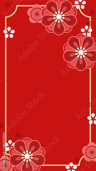 Obraz 和風な、梅の花のかわいいテンプレート素材、縦型16:9サイズ