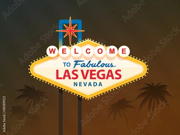 Fototapeta Witamy w bajecznym znaku Las Vegas Nevada z palmami na ilustracji wektorowych tła