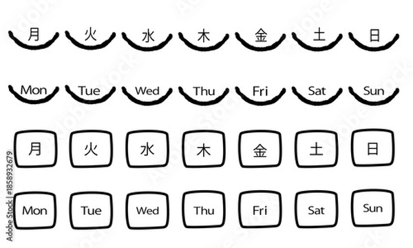 Obraz 手描き風の曜日ラベルセット