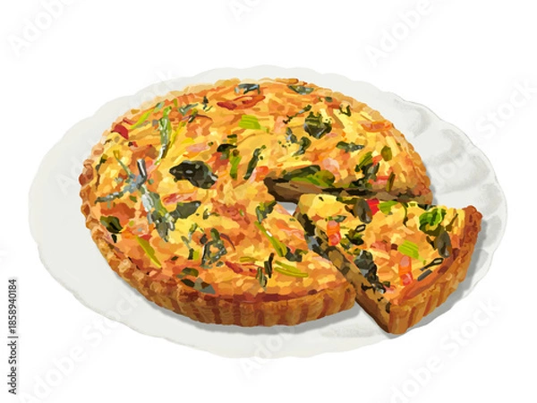 Obraz ほうれん草とベーコンのキッシュ（カット）皿付き