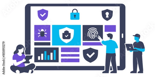 Obraz Cybersecurity dashboard interface with data protection and biometric authentication illustration