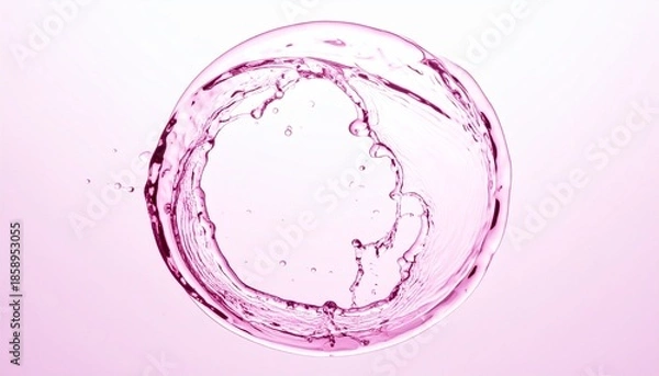 Obraz 潤いや化粧水、美容液の美容系イメージ　ピンクの透明感ある水が丸くスプラッシュする美しい抽象的な背景