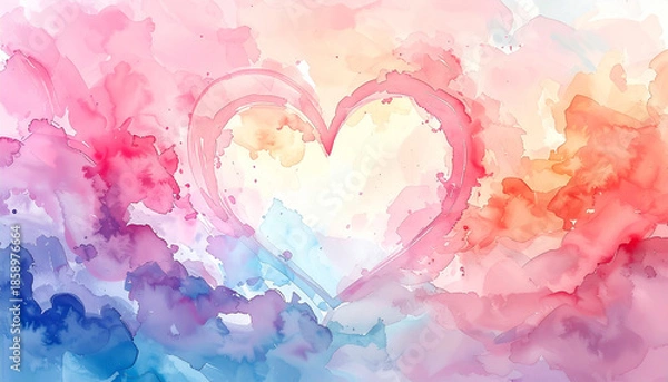 Fototapeta ハートがふわふわと浮かぶ不思議な気持ちの風景　パステルカラーの背景素材