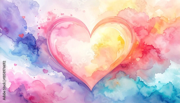 Fototapeta ハートがふわふわと浮かぶ不思議な気持ちの風景　パステルカラーの背景素材