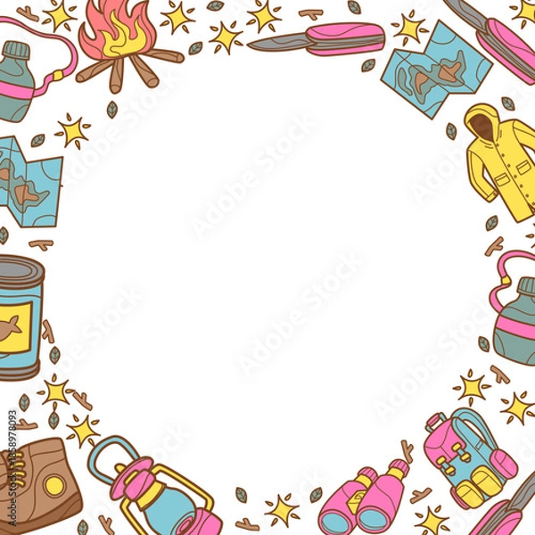 Fototapeta camping equipment circle frame boder