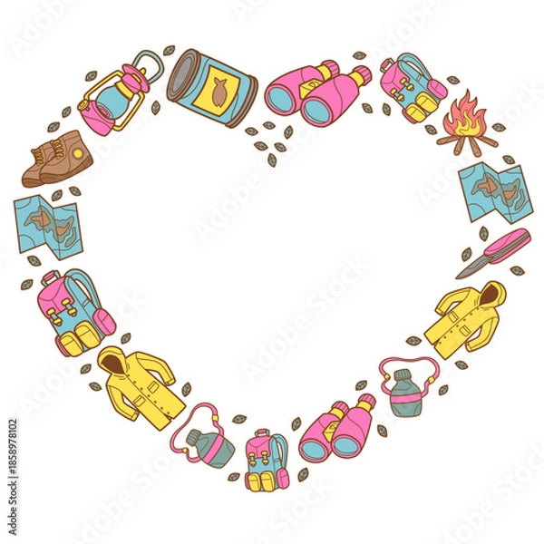 Fototapeta camping equipment love pattern border