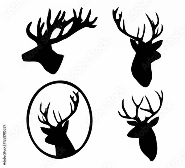 Obraz Deer Head Silhouettes - White...