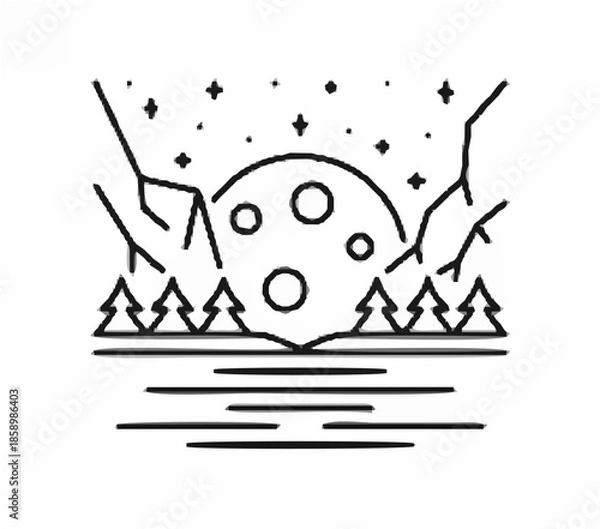 Obraz Night Forest River Scene Vect...