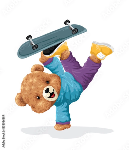 Obraz Bear handstand skateboard vector illustration
