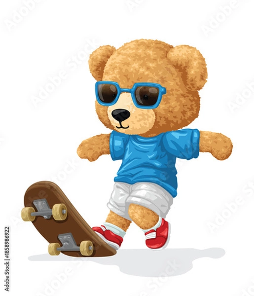 Obraz Cool bear vector illustration skateboarding
