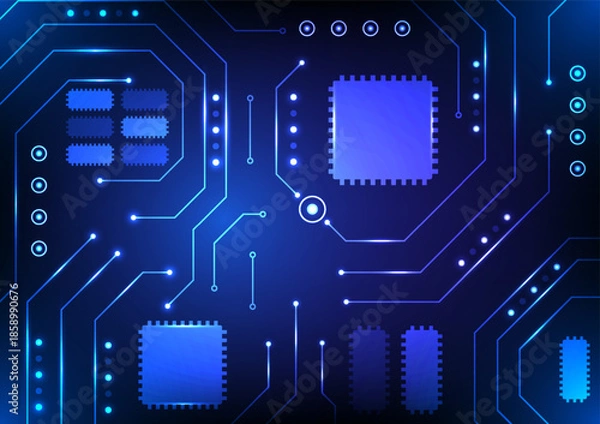 Obraz Digital background futuristic circuits data technology system virtual microchip AI and artificial intelligence.