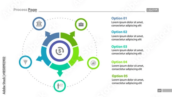 Obraz Five option circle chart slide template