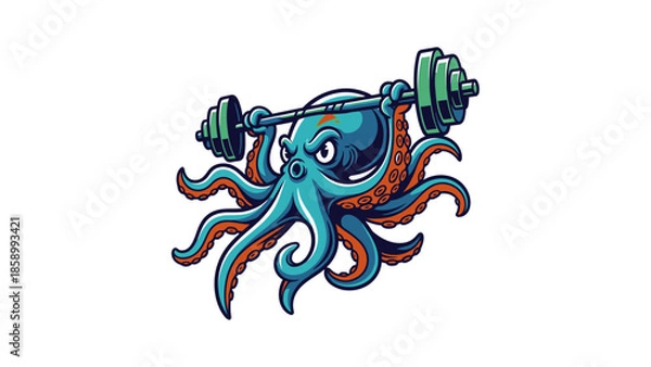 Obraz Strong Octopus Lifting Weights with Determination.