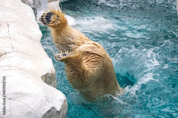 Obraz 水中に飛び込むホッキョクグマ