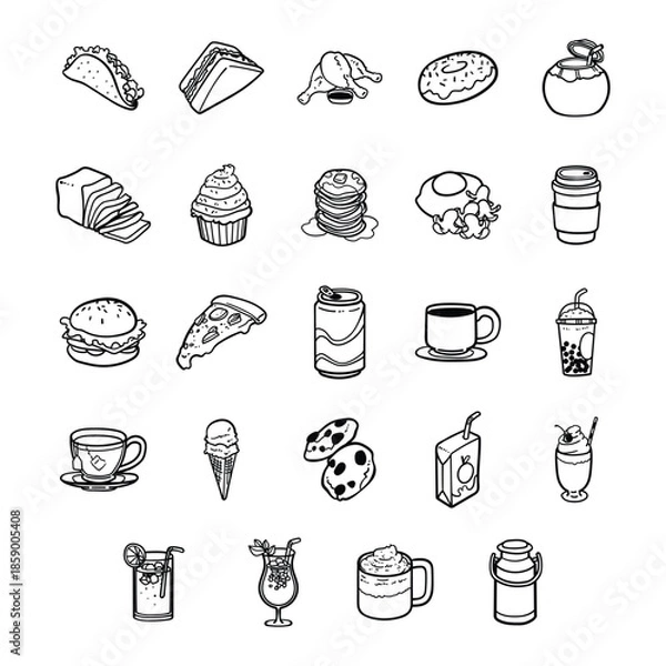 Obraz Food & Drink Doodle Illustration Elements