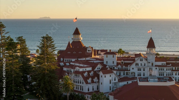 Obraz Hotel Del Coronado in San Diego, aerial drone shot 