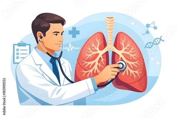 Obraz Medical vector examing lungs with stethoscope clean vector 