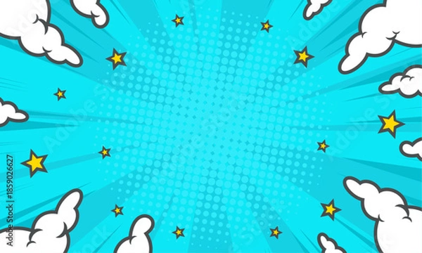 Fototapeta Comic blue vintage background with cloud frame