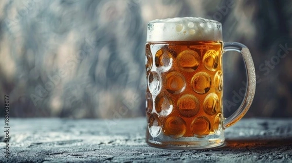 Obraz Frothy Beer Mug on Textured Surface with Bubbles
