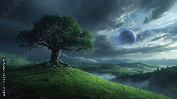 Obraz Majestic tree overlooking a mystical landscape