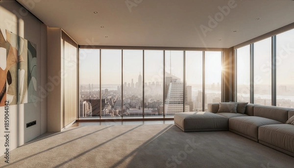 Obraz A modern apartment with a beautiful view from large windows