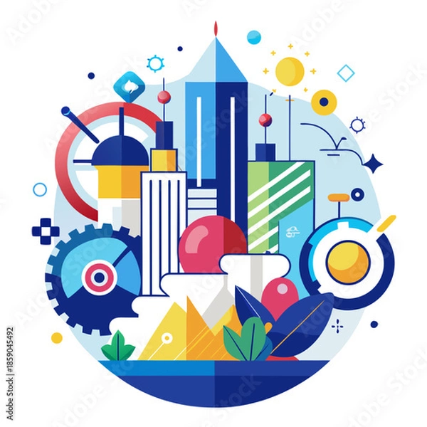 Obraz Innovative cityscape with technological elements