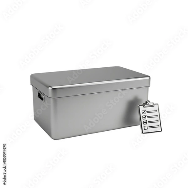 Fototapeta Silver storage box and checklist icon representing inventory management and task completion