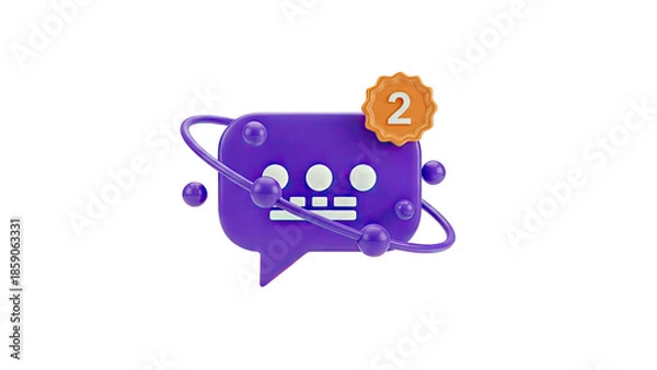 Obraz 3D Purple Chat Bubble Icon with Notification Badge