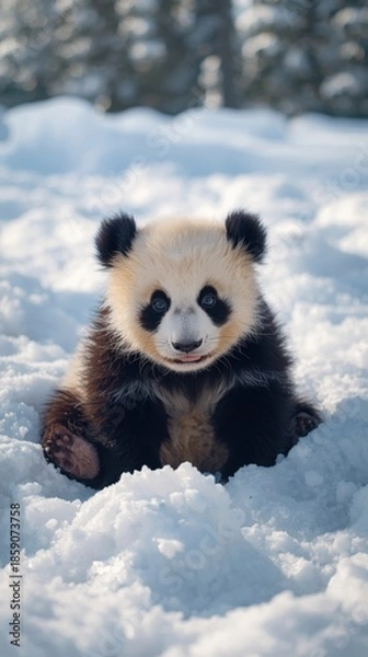 Obraz Cute panda cub in snow