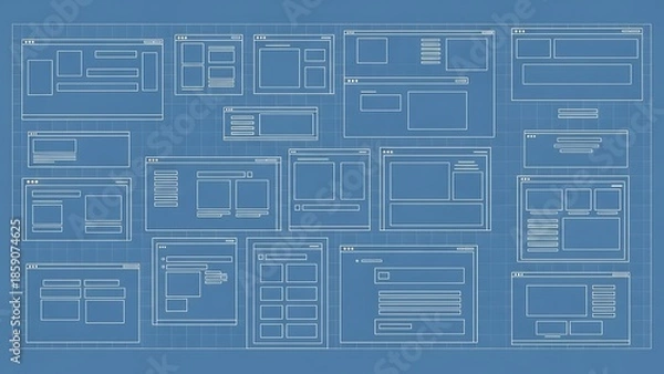 Obraz Blueprint style website wireframe layout on blue background