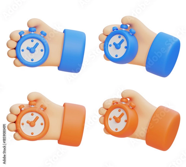 Obraz 3D hand holding a cute cartoon stopwatch timer