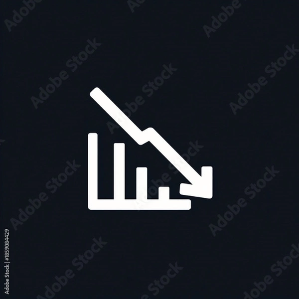 Fototapeta Trending arrow downward decline icon showing decrease, metrics, or negative trend in minimal modern flat interface style.