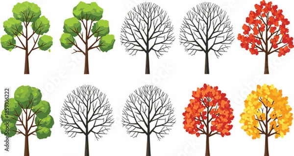 Obraz Vector Tree Set with Seasonal Nature Variations.