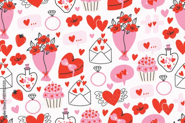 Fototapeta Hand draw doodle cute valentines day seamless pattern
