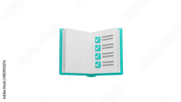 Obraz 3D Open Book with Checklist and Checkmarks