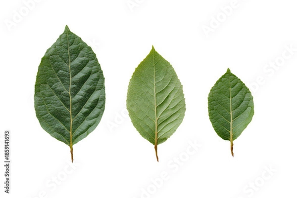 Obraz Three Green Leaves on White Background