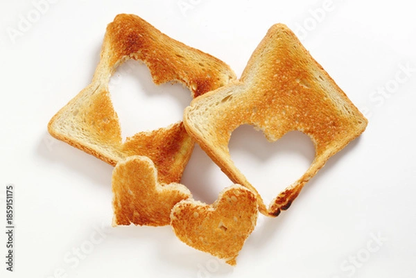 Obraz Toasted bread with cut out heart-shaped slice