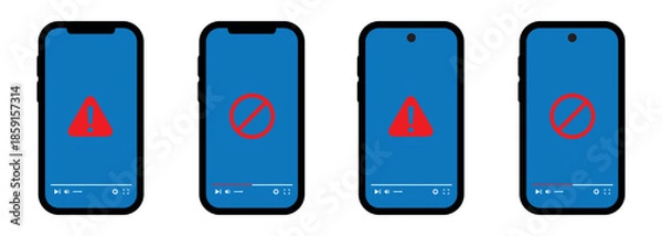 Obraz Video player error on phone screen template icon, vector illustration