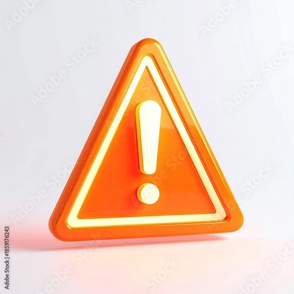 Fototapeta 3D orange triangle with white border and exclamation point