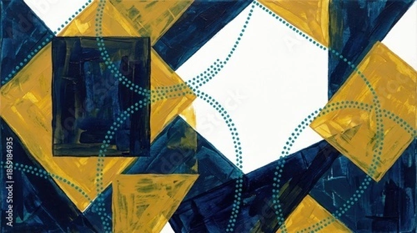 Obraz Abstract geometric painting with blue and yellow squares creating a dynamic composition