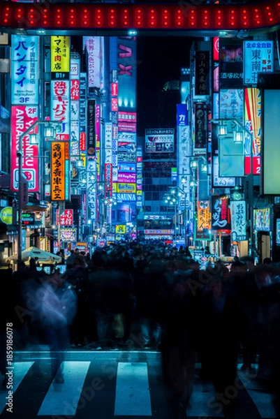 Obraz Kabukicho neon signs glowing in the night streets at Shinjuku, Tokyo