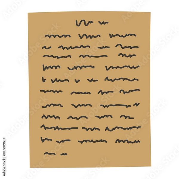 Obraz Paper Sheet with Handwritten Text. Loose document page filled with writing representing thoughts drafts creativity process. Vector illustration