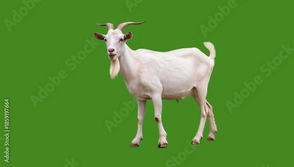 Fototapeta White Goat Standing Green BG.