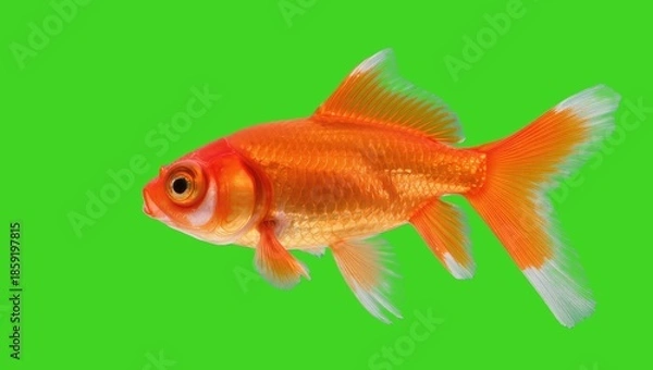 Fototapeta Goldfish swimming green background.
