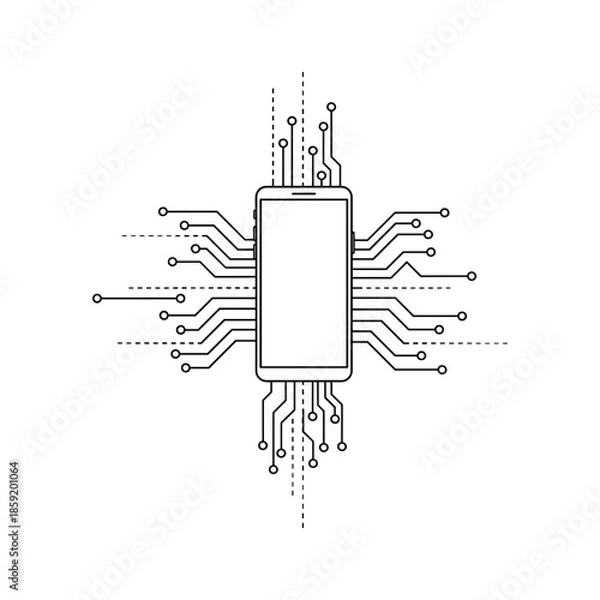 Obraz Microchip with circuit board lines