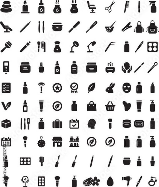 Fototapeta Beauty care solid vector icon set for web design and mobile application