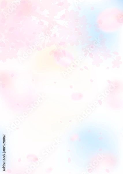 Obraz 淡くぼやけた幻想的な桜と青空の縦向きイラスト