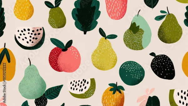 Obraz Colorful Fruit and Vegetable Pattern on Background