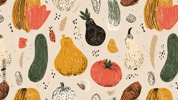 Obraz Colorful Fruit and Vegetable Pattern on Background
